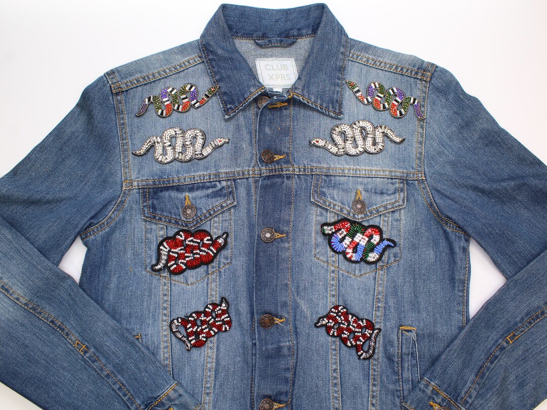 Snake Patch Iron-on Sew on Snake Patches, Beaded and Crystal Snakes - Etsy