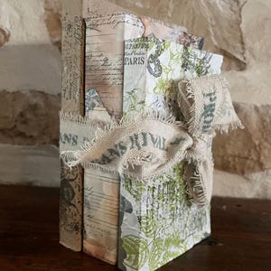 French country decorative book stack  bundle, green, blue, black floral decoupage set, shelf decor, farmhouse cottage