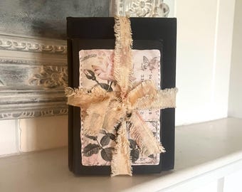 Vintage Book Stack: Navy Blue Display Books with Linen Bow