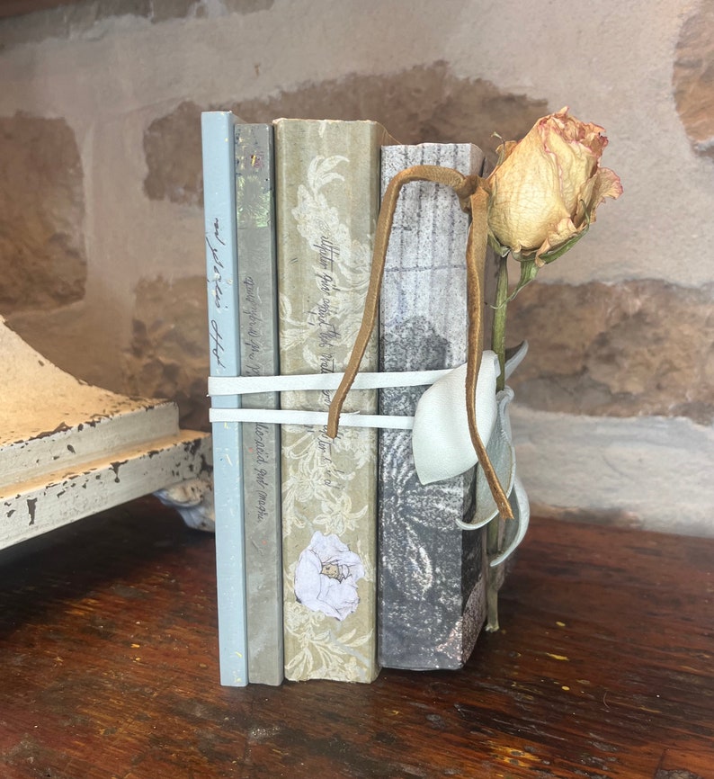 Decorative Book Bundle, Book Stack, Blue, Tan, White, Gray, French ...