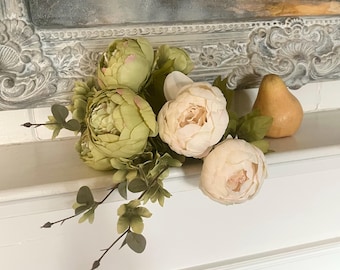 spring green white peony bouquet rustic country French cottage farmhouse floral living room dining bedroom,table shelf wedding centerpiece
