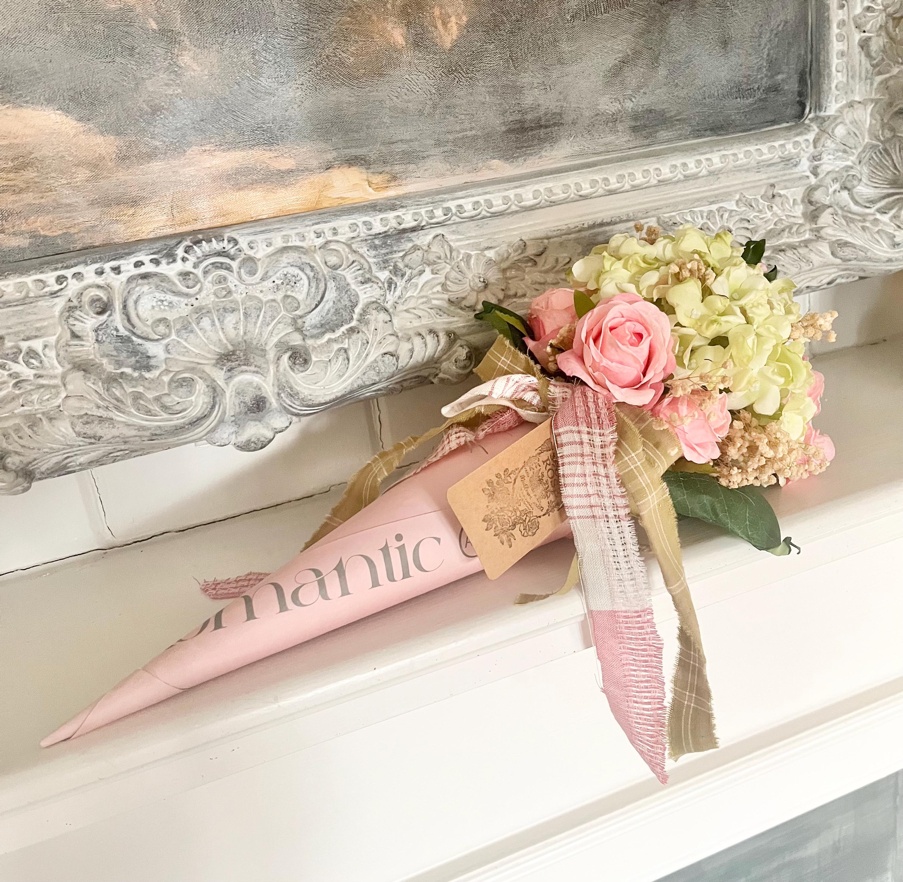 Faux Pink Rose Hydrangea Bouquet: French Country Farmhouse Wall Hanging