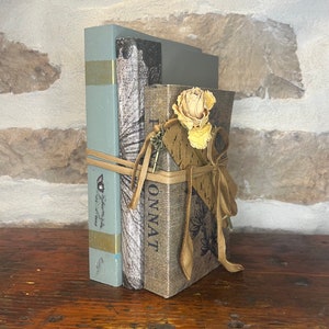 Paquete de libros decorativos, pila de libros, azul, bronceado, gris, país francés, casa de campo inglesa, rústico, shabby chic, casa de campo, único