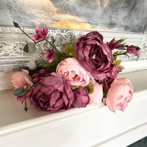 Artificial Peony Bouquet mauve Pink & Green Floral wedding Centerpiece image 9