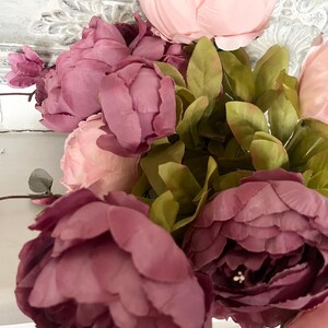 Artificial Peony Bouquet mauve Pink & Green Floral wedding Centerpiece image 5