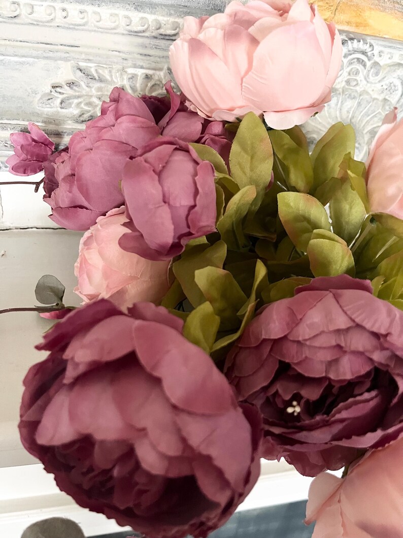 Artificial Peony Bouquet mauve Pink & Green Floral wedding Centerpiece image 5