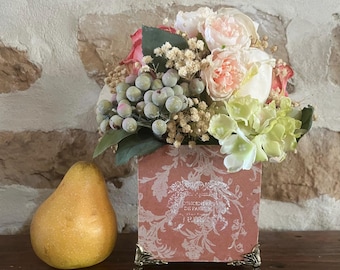 Artificial Rose & Peony Arrangement: Shabby Chic Farmhouse Centerpiece