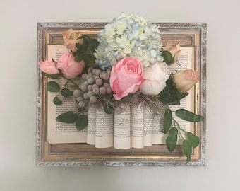 Folded Book Floral Arrangement: Shabby Chic French Country Decor