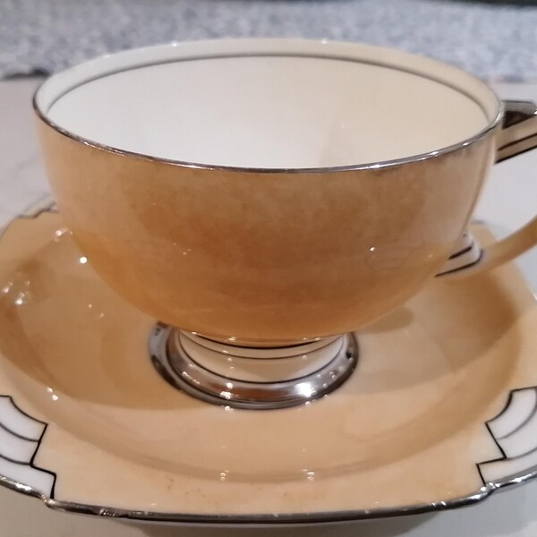 Rare Royal Paragon Art Deco Style Tea cup and Saucer Set with Bold colour and Geometric Shapes