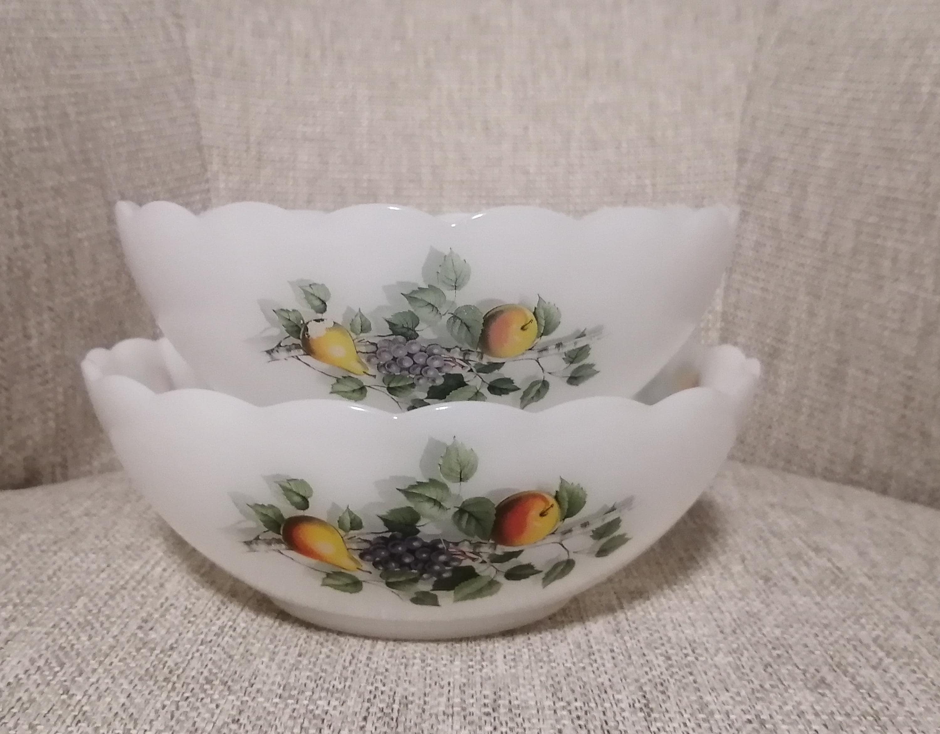 Plat Ovale Vintage Arcopal - Décor Fruits De France - Vert Et Blanc, 35.5 Cm
