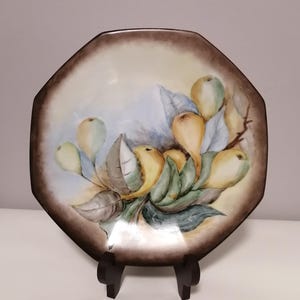 Antique T&V Limoges France Handpainted Decorative Plate with Fruit Motif Harvest Festival Theme in Octagonal Shape 8 7/8&quot;