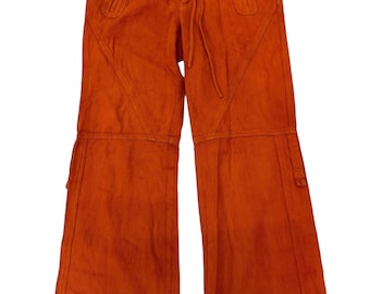 Asymmetrische verbrande oranje gevlochten corduroy broek met wijde pijpen