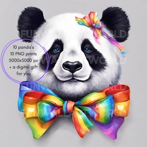 Conjunto de impressões de arte de parede, pôsteres de panda, 10 impressões exclusivas PNG, download digital de papel de clipart de cartões de berçário, pacote, arte animal
