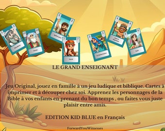 JW "Grand Enseignant" Jeu de cartes biblique à faire chez soi. version kid bleu en Français 45 cartes (il existe une extension)