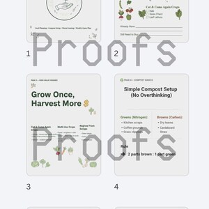 May include: A collection of gardening guides, including a "Jumpstart Kit" and an "April Seed Shopping Checklist." The pages contain illustrations of plants and gardening advice, such as composting and worm bin setup. The guides offer advice on growing vegetables.