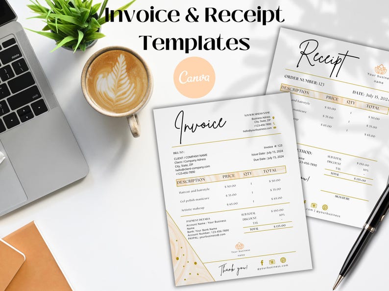 Custom Printable Invoice Template Editable Chic Nail Stylist Receipt ...