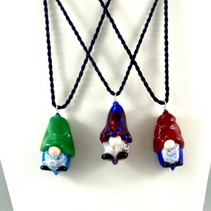 Handmade Lampwork Glass Gnome Necklace: Swarovski Crystal Accent
