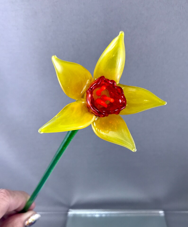 Sculptured glass flower red rose long stem glass flower Etsy