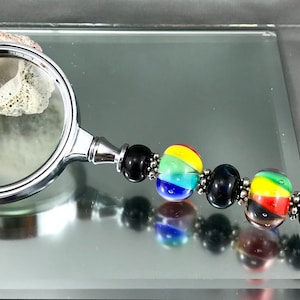 lampwork beads, magnifying glass, desk accessory, seniors gift, office decor, beaded magnifying glass, primary colors, bring in the clowns