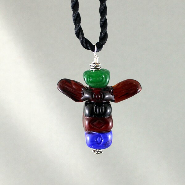 glass bead totem pole pendant, lampwork totem bead, totem pole bead necklace, artisan glass, artisan glass totem pole, glass bead totem