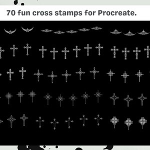 Procreate Brushes: Cross Tattoo Art Pack, 70 Stamps and Brushes for Tattoo Design, Religious and Gothic Styles, Procreate Stamps zdjęcie 3