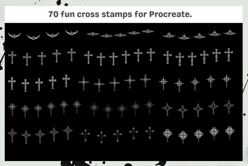 Procreate Brushes: Cross Tattoo Art Pack, 70 Stamps and Brushes for Tattoo Design, Religious and Gothic Styles, Procreate Stamps zdjęcie 3