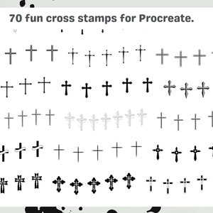 Procreate Brushes: Cross Tattoo Art Pack, 70 Stamps and Brushes for Tattoo Design, Religious and Gothic Styles, Procreate Stamps zdjęcie 2