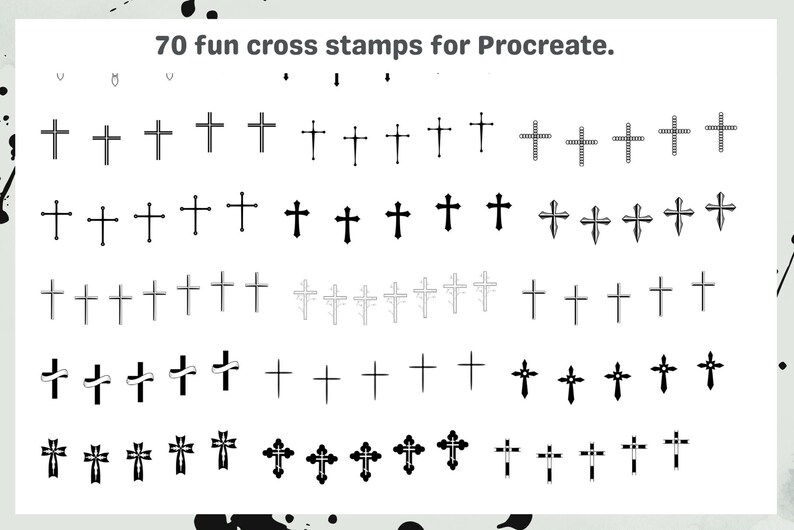 Procreate Brushes: Cross Tattoo Art Pack, 70 Stamps and Brushes for Tattoo Design, Religious and Gothic Styles, Procreate Stamps zdjęcie 2