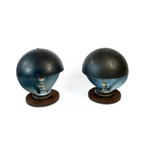 Pair of Large Brutalist Ball Lamps, 1970s, Industrial Oxidized Metal, Bauhaus Style, Unique Vintage Lighting