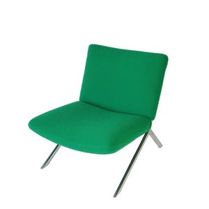 1960s Vintage Modernist Lounge Chair, Chrome Base, Green Wool Upholstery, Mid-Century Design, Retro Accent Chair