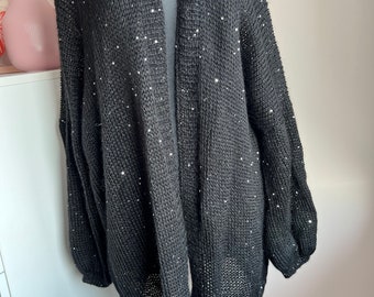 Mohair's black oversized cardigan with sequins. Knit cardigan. Handmade.
