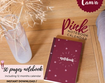 Calendario de cuaderno rosa 2024