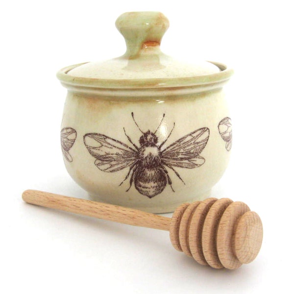 Honey Pot with Dipper  Honey Jar  Honey Bees