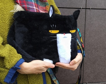 Cat bag Earl Gray  + strap - black shoulder bag for special meetings and days - unique gift for cat lovers