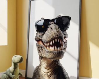 Tyrannosaurus Rex In Sunglasses Print, Tyrannosaurus Rex Poster, T-Rex Print, T-Rex Poster, Dinosaur Poster, Kids Bedroom Print