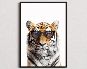 Tiger In Sunglasses Print, Tiger Print, Tiger Poster, Funny Tiger Print, Tiger Art, Kids Bedroom Art, Funny Animal Print