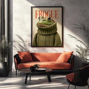 Frogue Magazine Art Print, Fashion Frog Print, Funny Frog Poster, Trendy Eclectic Decor, Frog Art, Chic Wall Art, Chic Prints, Trendy Prints imagen 6