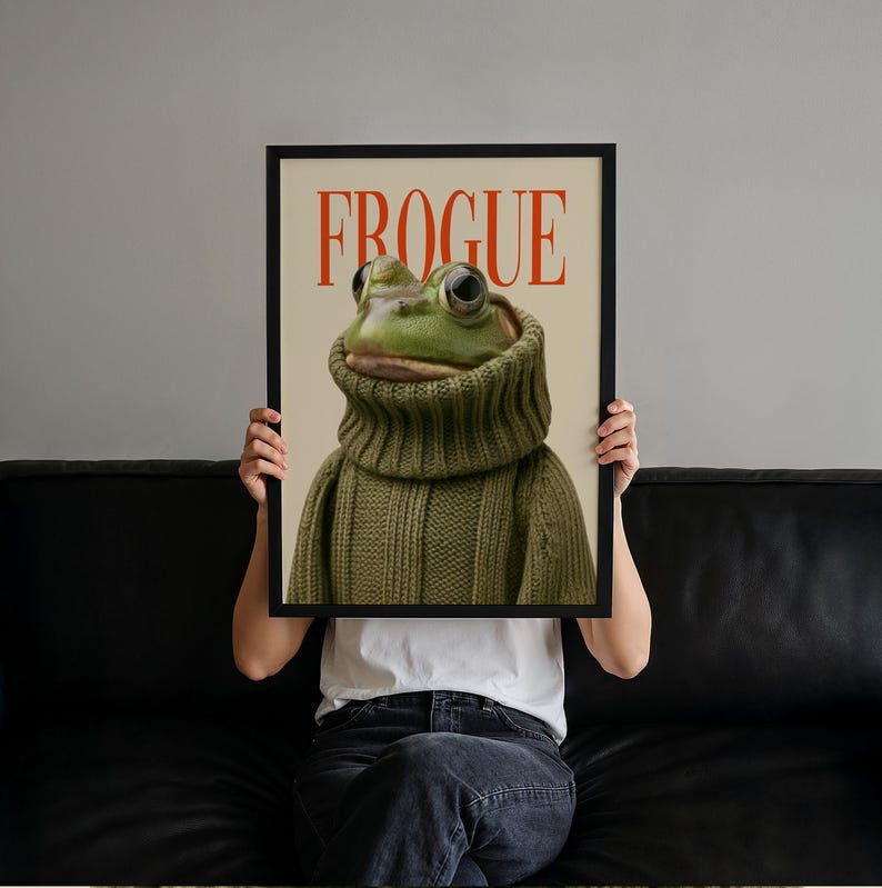 Frogue Magazine Art Print, Fashion Frog Print, Funny Frog Poster, Trendy Eclectic Decor, Frog Art, Chic Wall Art, Chic Prints, Trendy Prints imagen 5