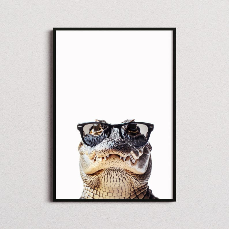 Alligator In Sunglasses Print, Alligator Print, Alligator Poster, Funny Alligator Print, Alligator Art, Kids Bedroom Art, Funny Animal Print image 1