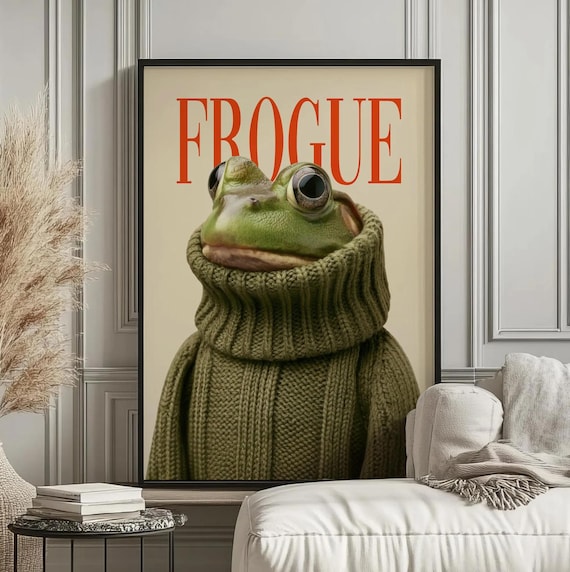 Frogue Magazine Art Print, Fashion Frog Print, Funny Frog Poster, Trendy Eclectic Decor, Frog Art, Chic Wall Art, Chic Prints, Trendy Prints