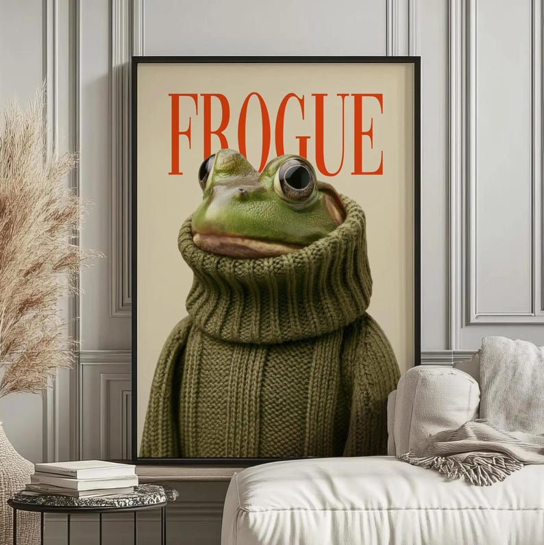 Frogue Magazine Art Print, Fashion Frog Print, Funny Frog Poster, Trendy Eclectic Decor, Frog Art, Chic Wall Art, Chic Prints, Trendy Prints imagen 1