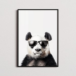Impresión de panda con gafas de sol, impresión de panda, póster de panda, impresión divertida de panda, arte de panda, arte para dormitorio infantil, impresión divertida de animal