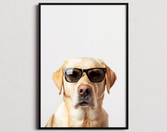 Impresión de Labrador con gafas de sol, impresión de perro Labrador, póster de perro Labrador, impresión divertida de perro Labrador, impresión divertida de perro, arte divertido de perro