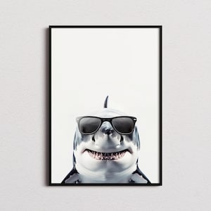 Great White Shark In Sunglasses Print, Great White Shark Print, Great White Shark Poster, Funny Great White Shark Print