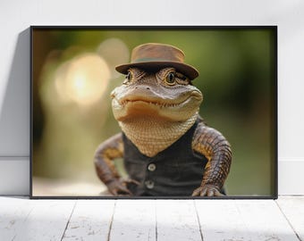 Pan Krokodyl, zabawny nadruk z krokodylem, plakat z krokodylem, sztuka do pokoju dziecięcego, zabawne zdjęcia zwierząt, sztuka z krokodylem, prezenty z krokodylem