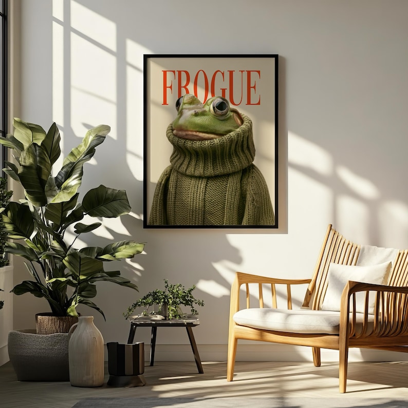 Frogue Magazine Art Print, Fashion Frog Print, Funny Frog Poster, Trendy Eclectic Decor, Frog Art, Chic Wall Art, Chic Prints, Trendy Prints imagen 7