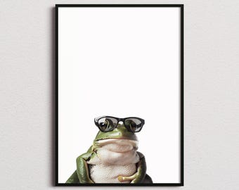 Kikker met zonnebril print, kikkerprint, kikkerposter, grappige kikkerprint, kikkerkunst, kunst voor kinderkamer, grappige dierenprint