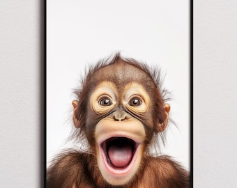 Baby Monkey Print, Monkey Poster, Monkey Wall Art, Monkey Art Print, Monkey Photo, Nursery Prints, Kids Bedroom