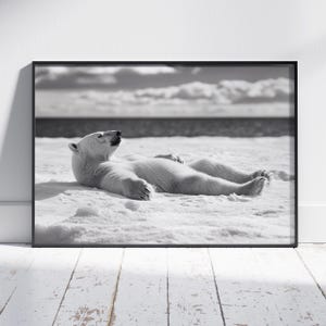 Polar Bear Relaxing Print, Polar Bear Print, Polar Bear Art, Polar Bear Poster, Monochrome Decor, Monochrome Print, Monochrome Art, image 1