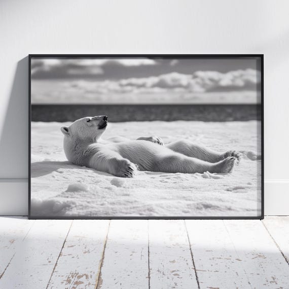 Polar Bear Relaxing Print, Polar Bear Print, Polar Bear Art, Polar Bear Poster, Monochrome Decor, Monochrome Print, Monochrome Art,
